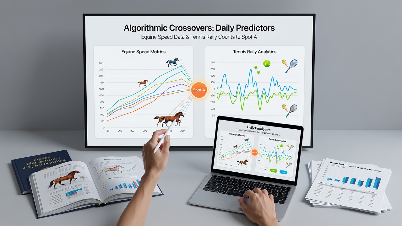 Data visualization dashboard showing overlaid equine speed curves and tennis rally heatmaps