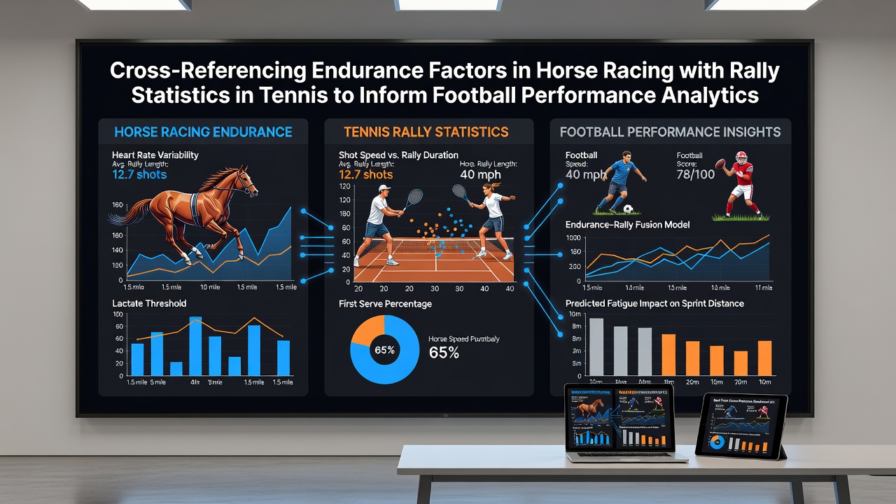 Infographic showing data flow from horse racing endurance and tennis rally stats into football accumulator models