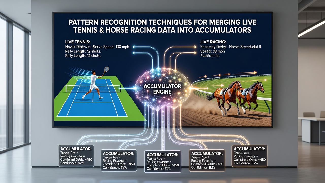 Flow diagram illustrating real-time data fusion between tennis live scores and horse racing sectional analytics for accumulator construction