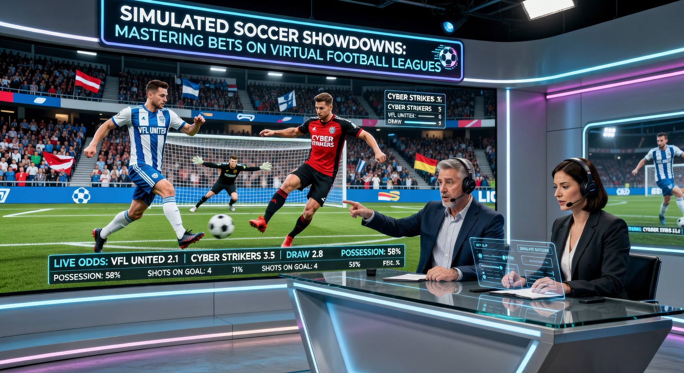 Close-up of a betting interface displaying live virtual soccer odds, with glowing match graphics and ticking clocks emphasizing the high-speed betting environment