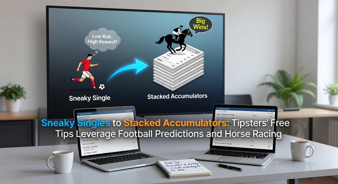Stacked accumulator slip showing combined football match predictions and horse racing selections, with odds building from 5/1 singles to 50/1 trebles amid April 2026 racecards