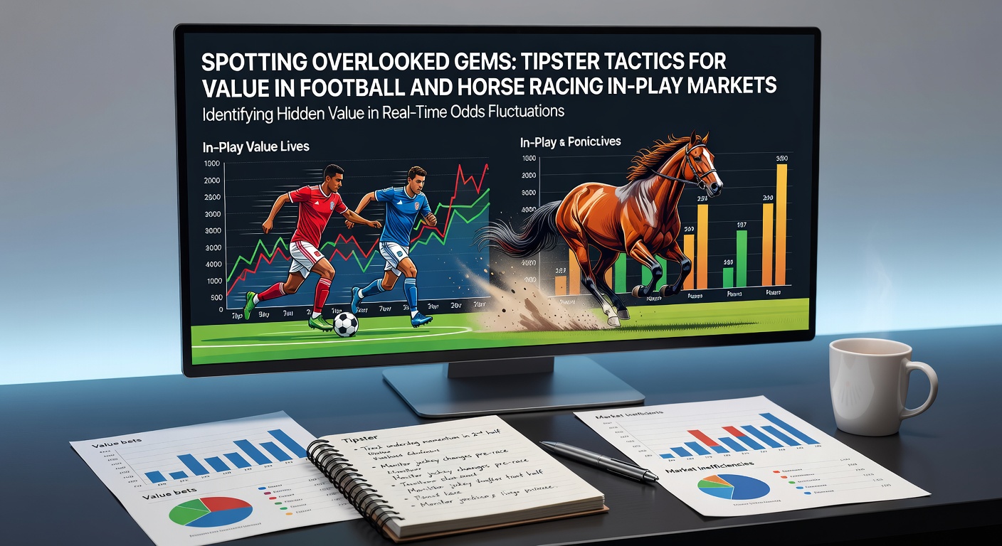 Horse racing in-play chart showing live odds drift for a mid-pack runner gaining ground, with tipster notes overlaid