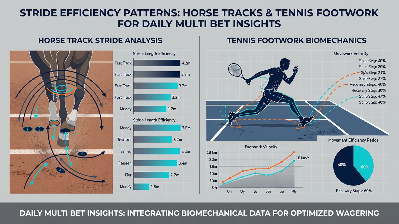 Detailed view of tennis footwork patterns integrated with horse racing stride data for accumulator planning