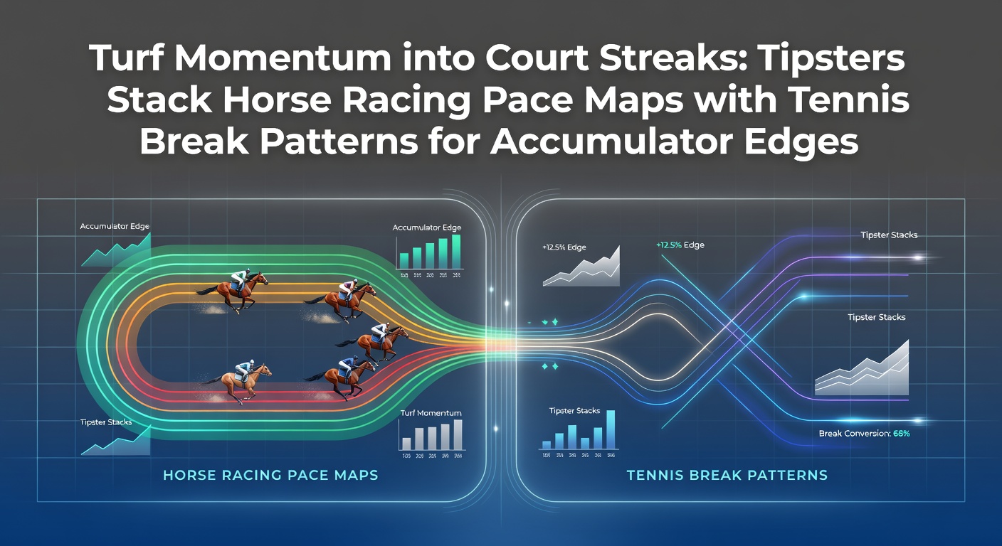 Visualization of a horse racing pace map overlaid with tennis serve-break streak patterns, highlighting momentum shifts in both sports